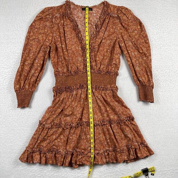 House of Harlow Dress Womens XL Orange Tiered Smocked Peasant Puff Sleeve Mini‎ - Picture 7 of 13